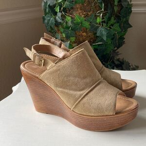 Mila Paoli Made In Italy Suede Wedge Peep Toe Ankle Strap Sandals Size 7.5